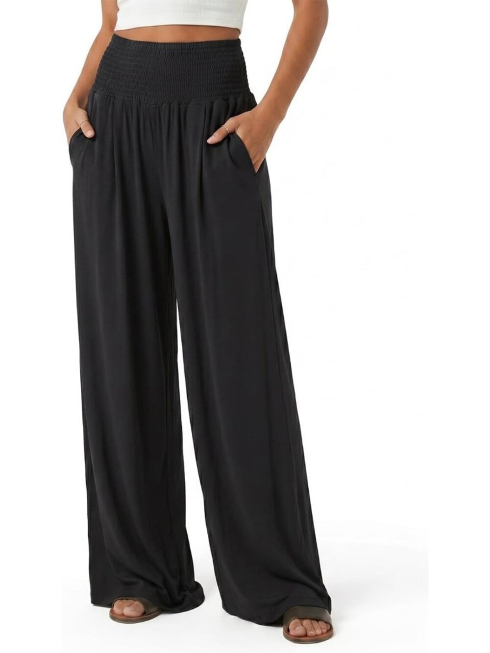Zylioo Tall Womens Pants Wide Leg Palazzo Pants Elastic Waist Baggy Long Inseam
